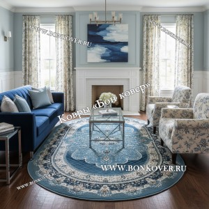 Турецкий Ковер Для гостиной New дизайн 380 Синий Овал